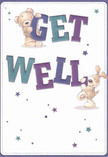 Two lovable companions-a round, huggable bear and a floppy-eared pup-bring this get well card to life, their joyful playfulness shining as they cradle and balance bold, vibrant 'Get Well' letters in hues of teal and purple. Scattered stars shimmer across the soft white background, conjuring images of a Leatherhead twilight sky above Mill Lane. The artist's hand is evident in the inviting blend of textures-the bear's fuzzy coat, the puppy's velvet-soft ears-and in their beaming smiles that seem to send waves of comfort and positivity. Like a fresh bouquet arranged by Flowers Leatherhead and delivered to a friend's home, the card emanates both warmth and a gentle touch, perfect for uplifting the spirits of those on the mend throughout our community. Whether sent alone or paired with fragrant blooms, this scene promises a kind-hearted message of encouragement and local care.